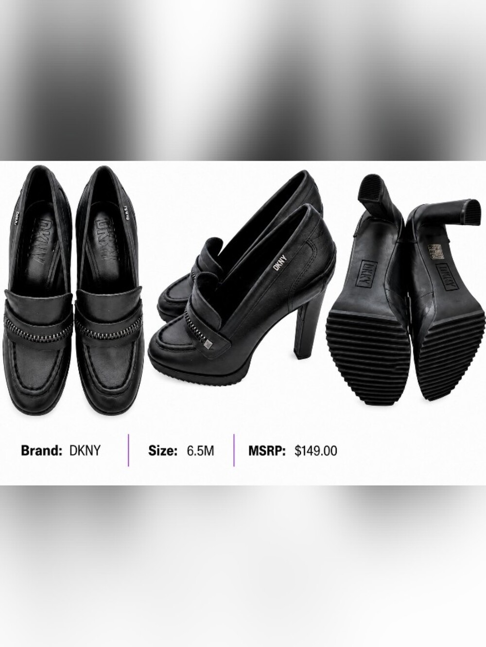 DKNY Black Chain-Trim Platform High Heel Loafers